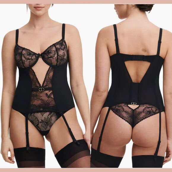 NEW $195 Chantelle [ 32D US ] Orchids‎ Underwire Bustier with Garter Straps 6337